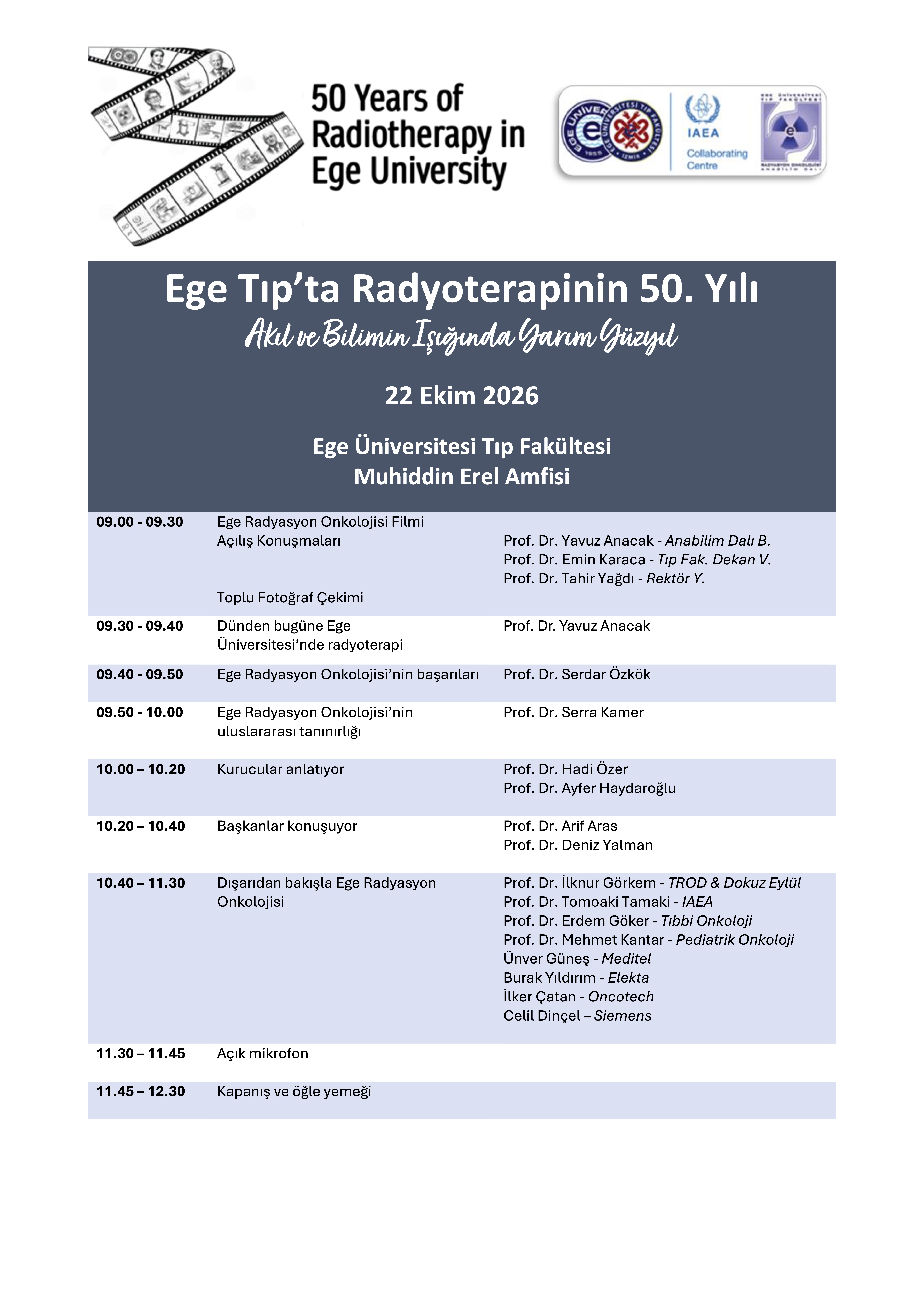 Ege Üniversitesi'nin Radyoterapideki 50. Yıl Kutlamasına Davet