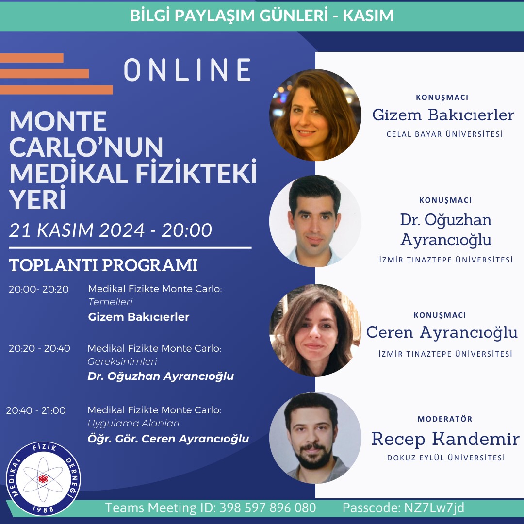 Bilgi Paylaşım Günleri - 21 Kasım 2024 - Monte Carlo'nun Medikal Fizikteki Yeri
